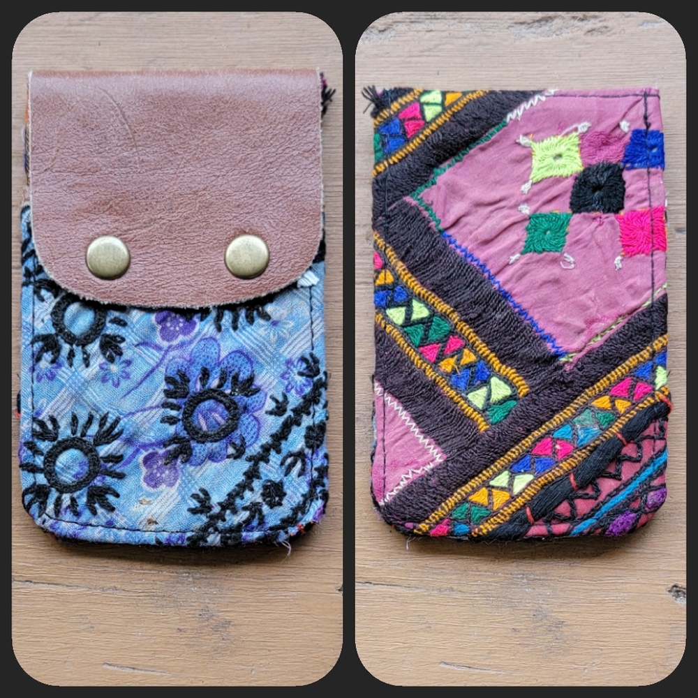 🍳🧠 Free People Boho Embroidered Repurposed vtg banjara hippie Wallet card case